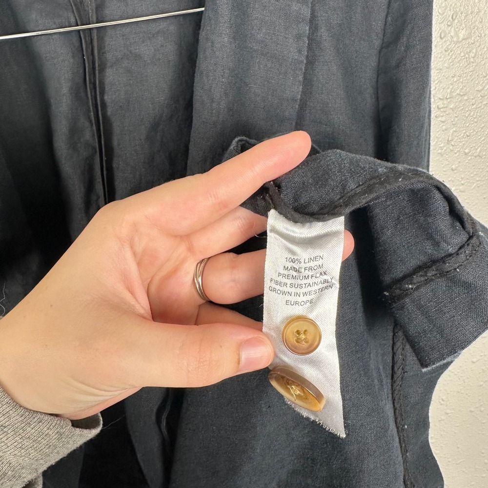 Quince Women's L 100% Linen Blazer Black Relaxed Fit Single Breasted Minimalist - Picture 3 of 6